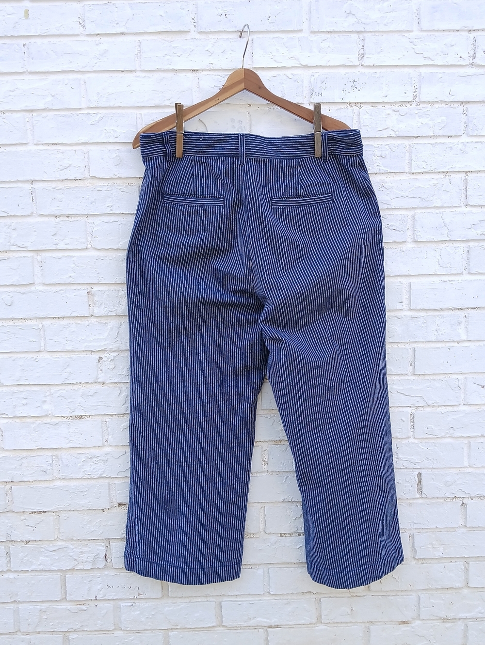 Loft Palmer Pinstripe Wide Leg Pants Navy Size 10 - Picture 4 of 8